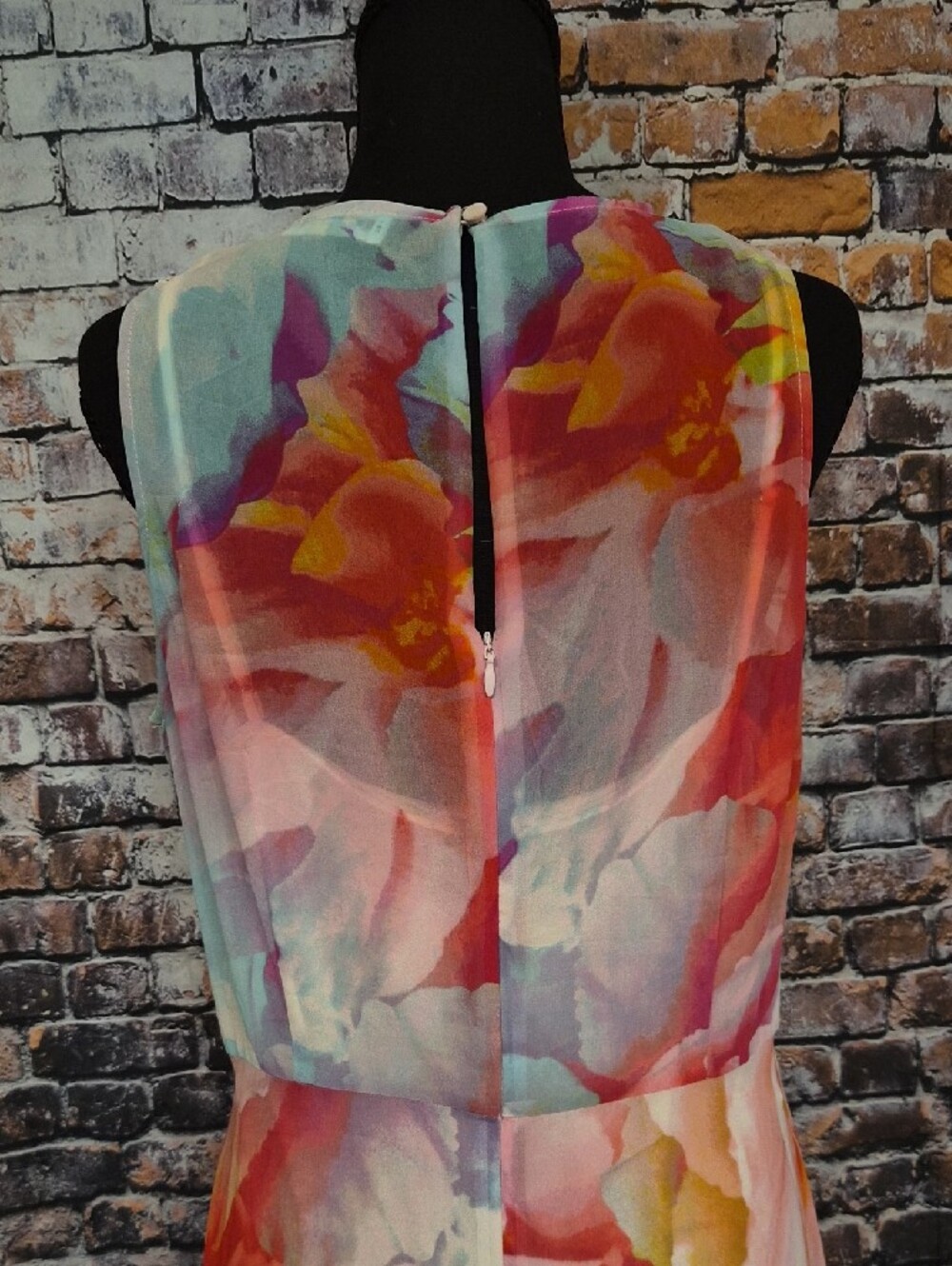 Calvin Klein Watercolor Floral High-Low Wrap Dress - Pink Blue Coral - Picture 6 of 10